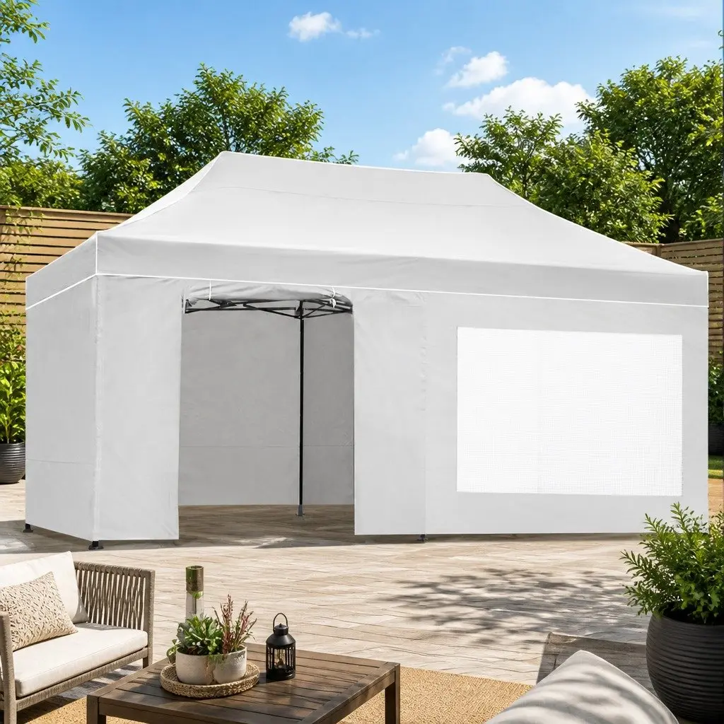 Pop Up Gazebo Tent 3x6m Steel Fabric Black Outdoor Canopy Portable Garden Shelter