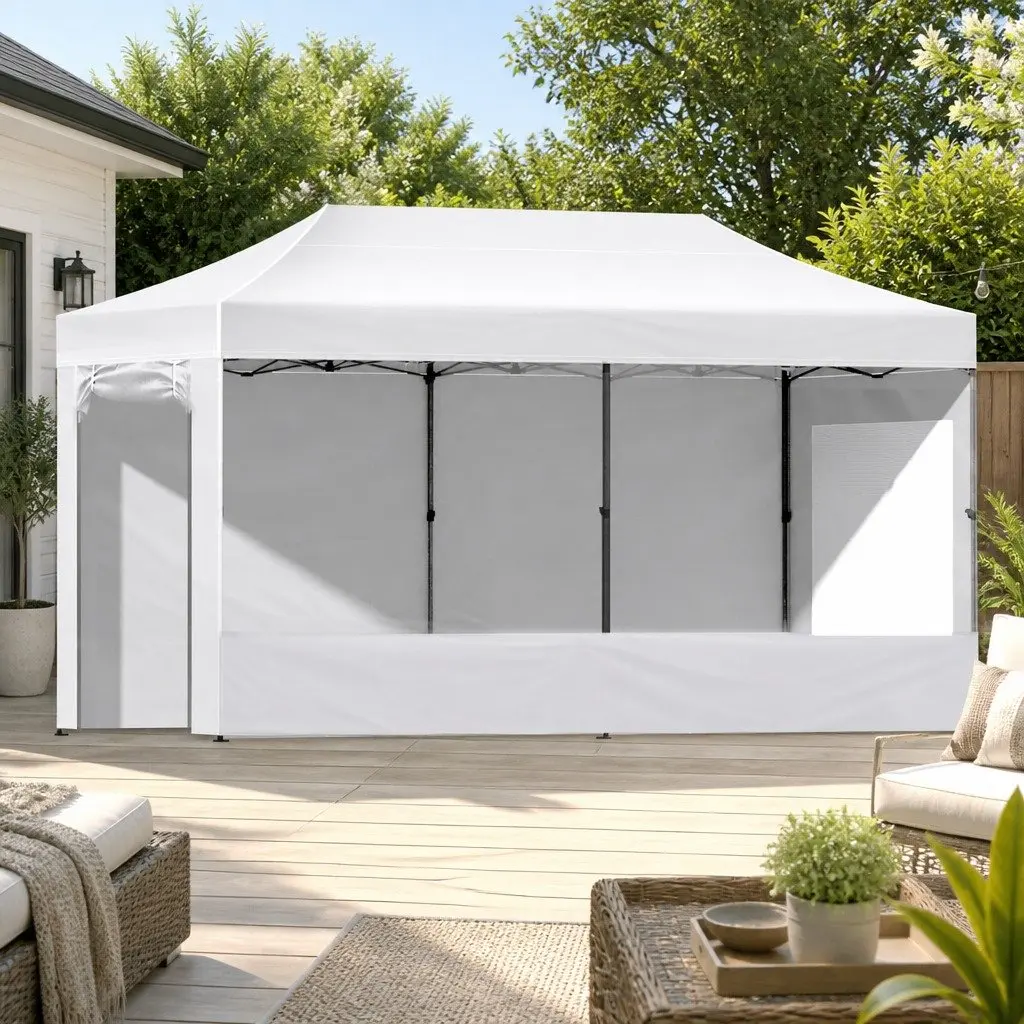 Pop Up Gazebo Tent 3x6m Steel Fabric Black Outdoor Canopy Portable Garden Shelter