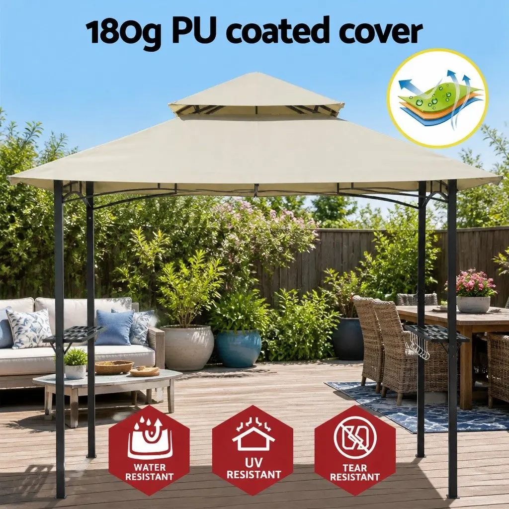 Grill Gazebo Powder-coated Steel 243cm x 150cm x 250cm Sand