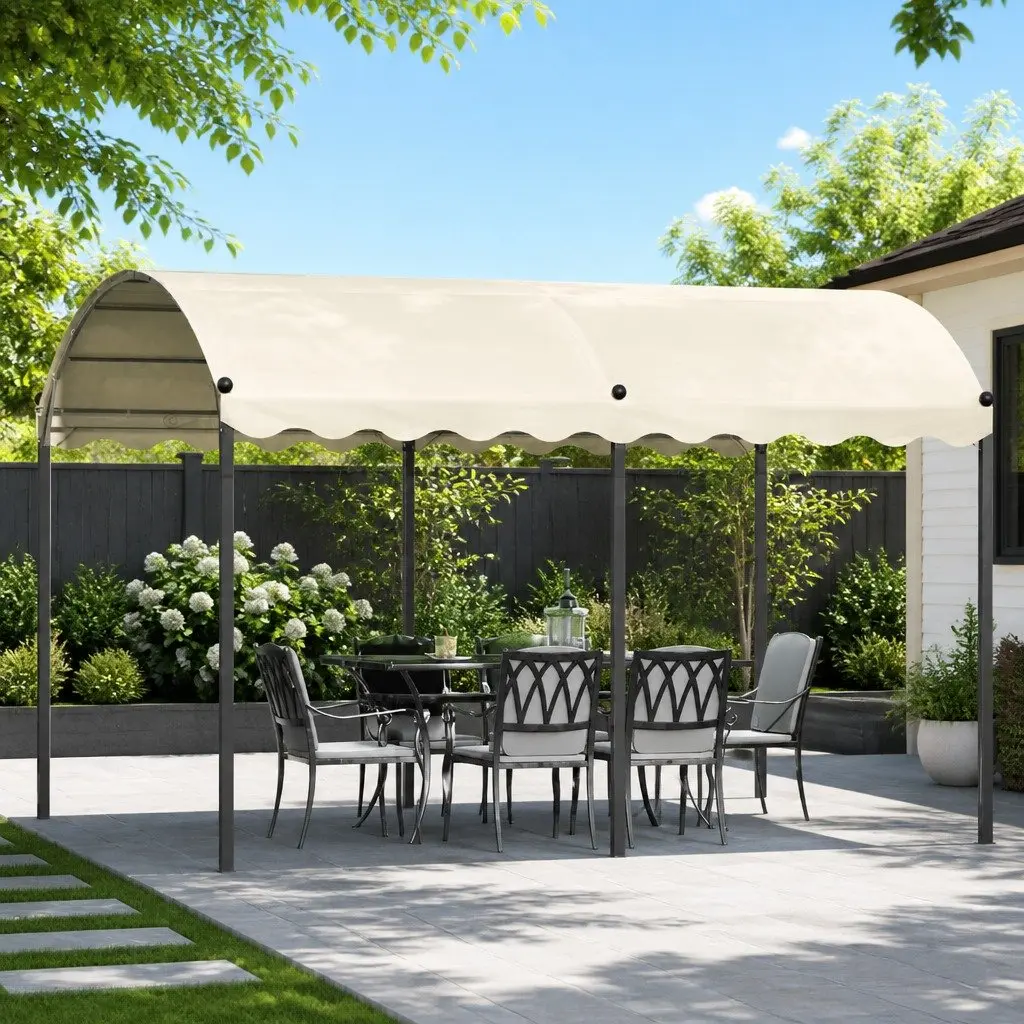 Gazebo Iron Art 4x3m PE Fabric Beige Outdoor Wedding Event Canopy Shade Party Camping