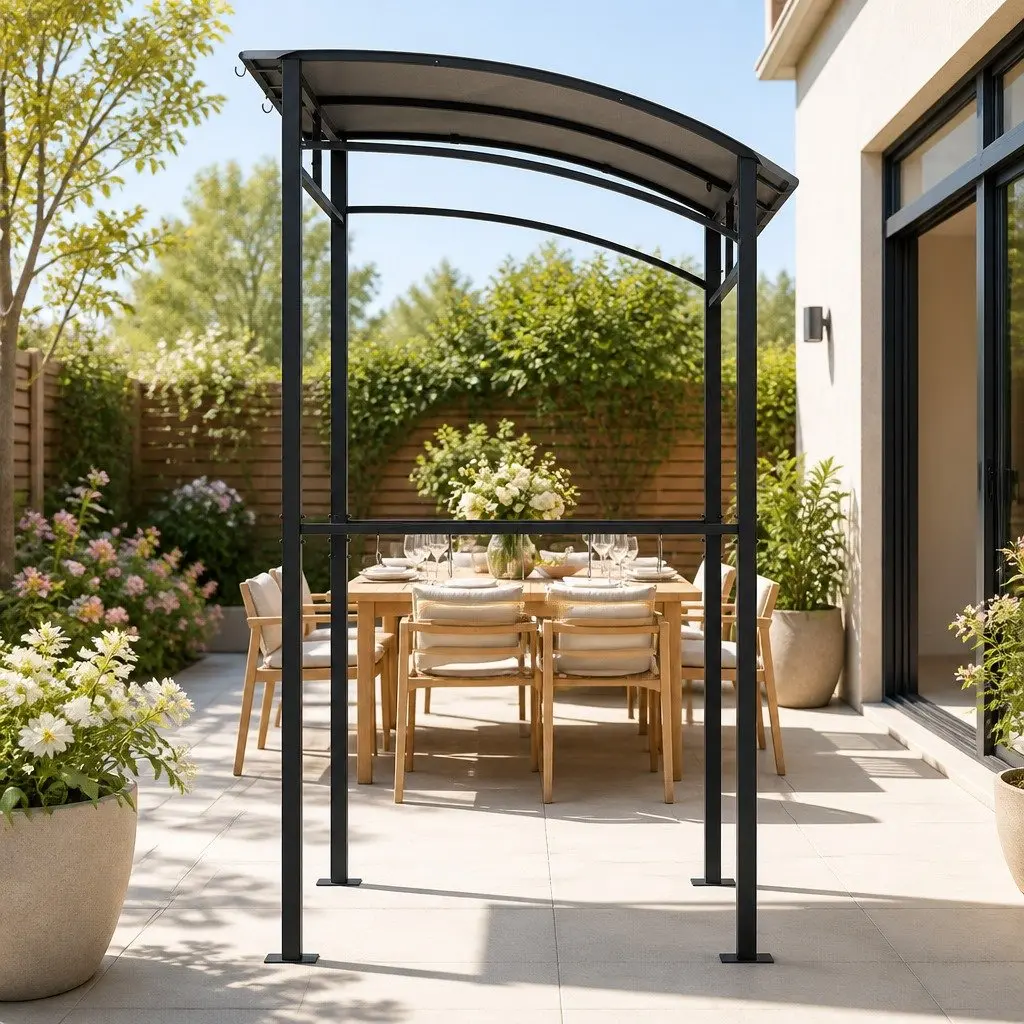 Grill Gazebo Steel Frame 218cm x 112cm x 213cm Grey PU Coated Polyester