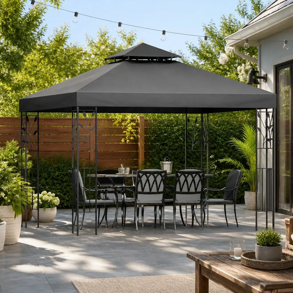 Gazebo Steel 3x3m Grey Outdoor Canopy Tent Garden Wedding Party Event Shade