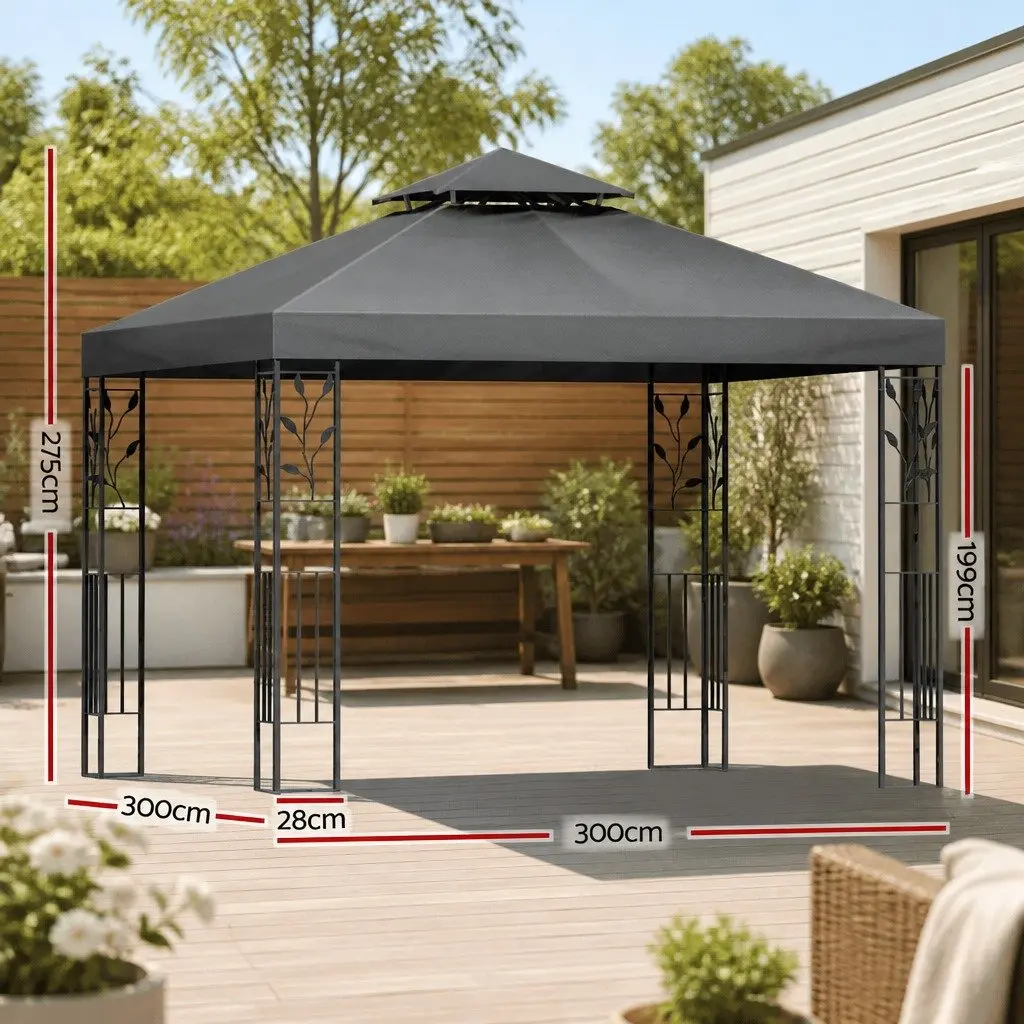 Gazebo Steel 3x3m Grey Outdoor Canopy Tent Garden Wedding Party Event Shade