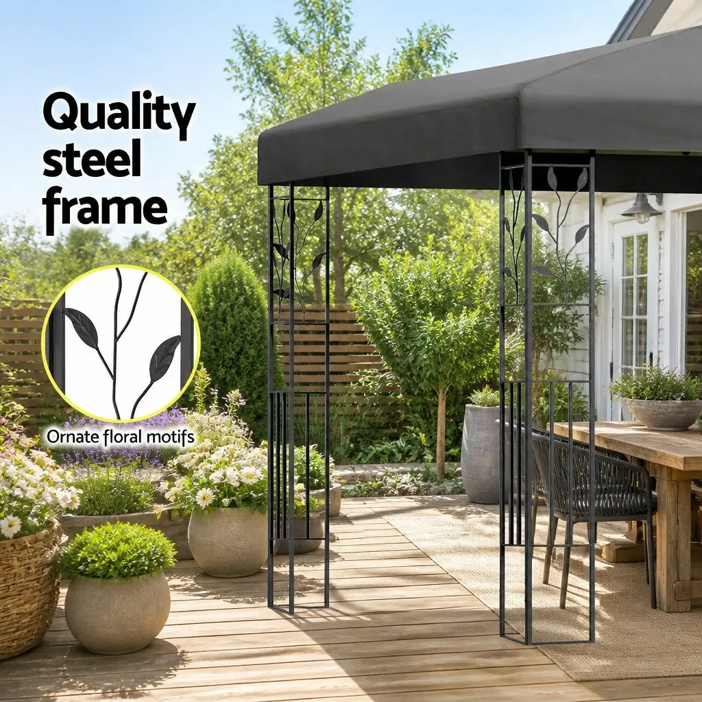 Gazebo Steel 3x3m Grey Outdoor Canopy Tent Garden Wedding Party Event Shade