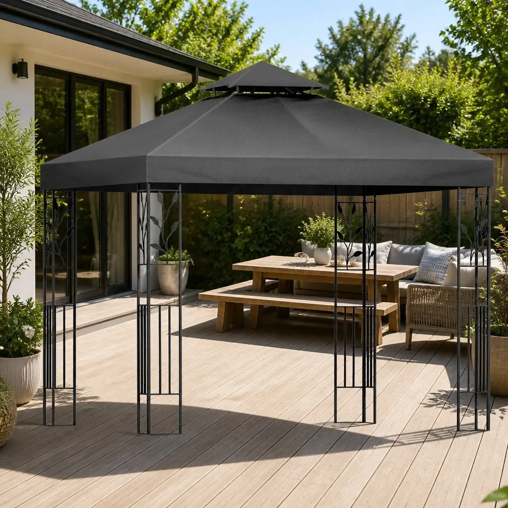 Gazebo Steel 3x3m Grey Outdoor Canopy Tent Garden Wedding Party Event Shade