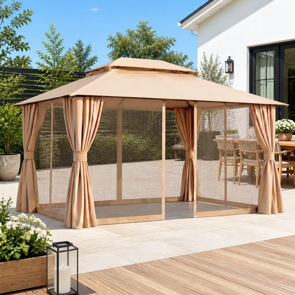 3x4m Outdoor Steel Gazebo with Mosquito Mesh