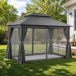 Sturdy 3x4m Outdoor Gazebo with Mosquito Mesh Curtains