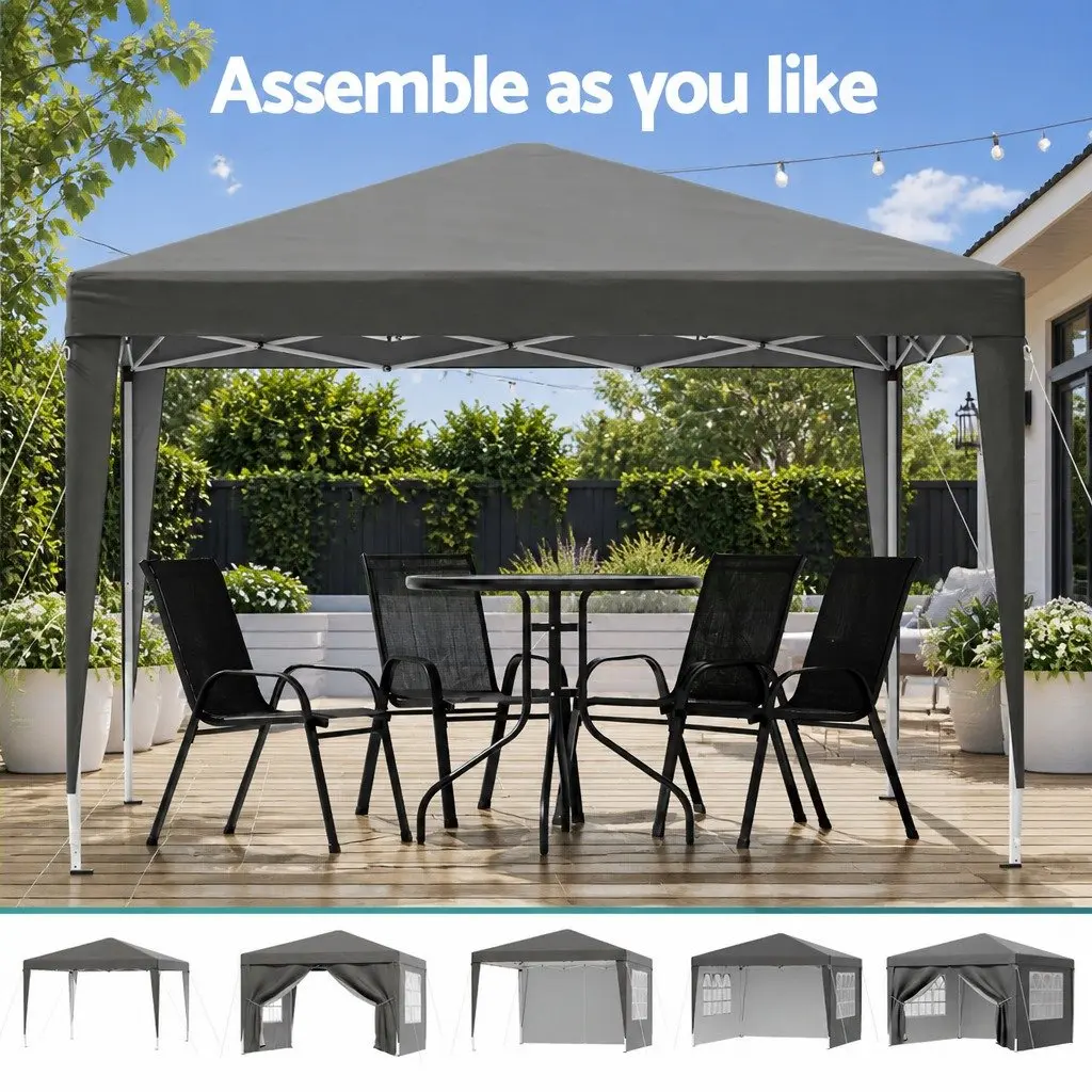 Pop Up Gazebo Polyester 3x3m Gray Folding Canopy Tent Outdoor Shade
