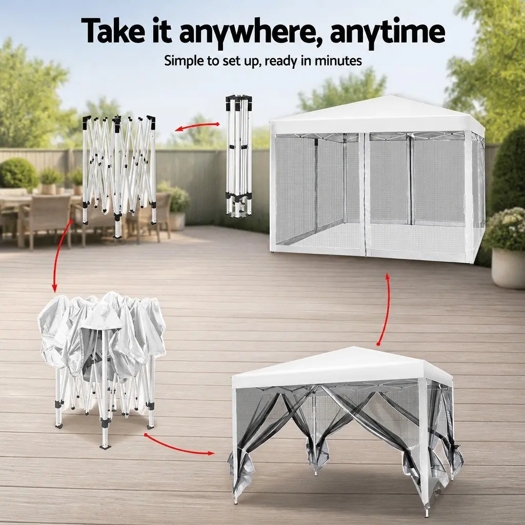 Pop Up Gazebo Oxford 3x3m White Outdoor Garden Canopy Tent