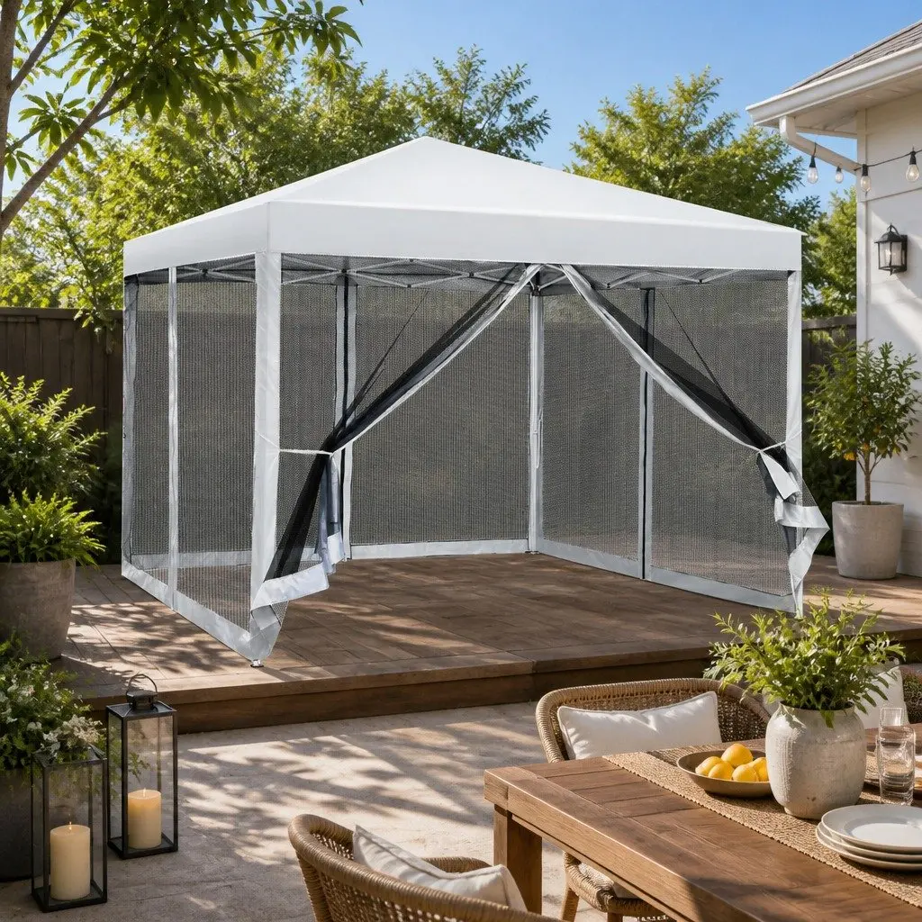 Pop Up Gazebo Oxford 3x3m White Outdoor Garden Canopy Tent