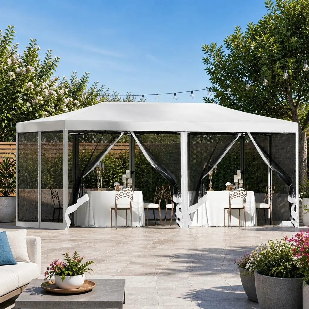 Pop Up Gazebo Marquee 3x6m with Mesh Walls