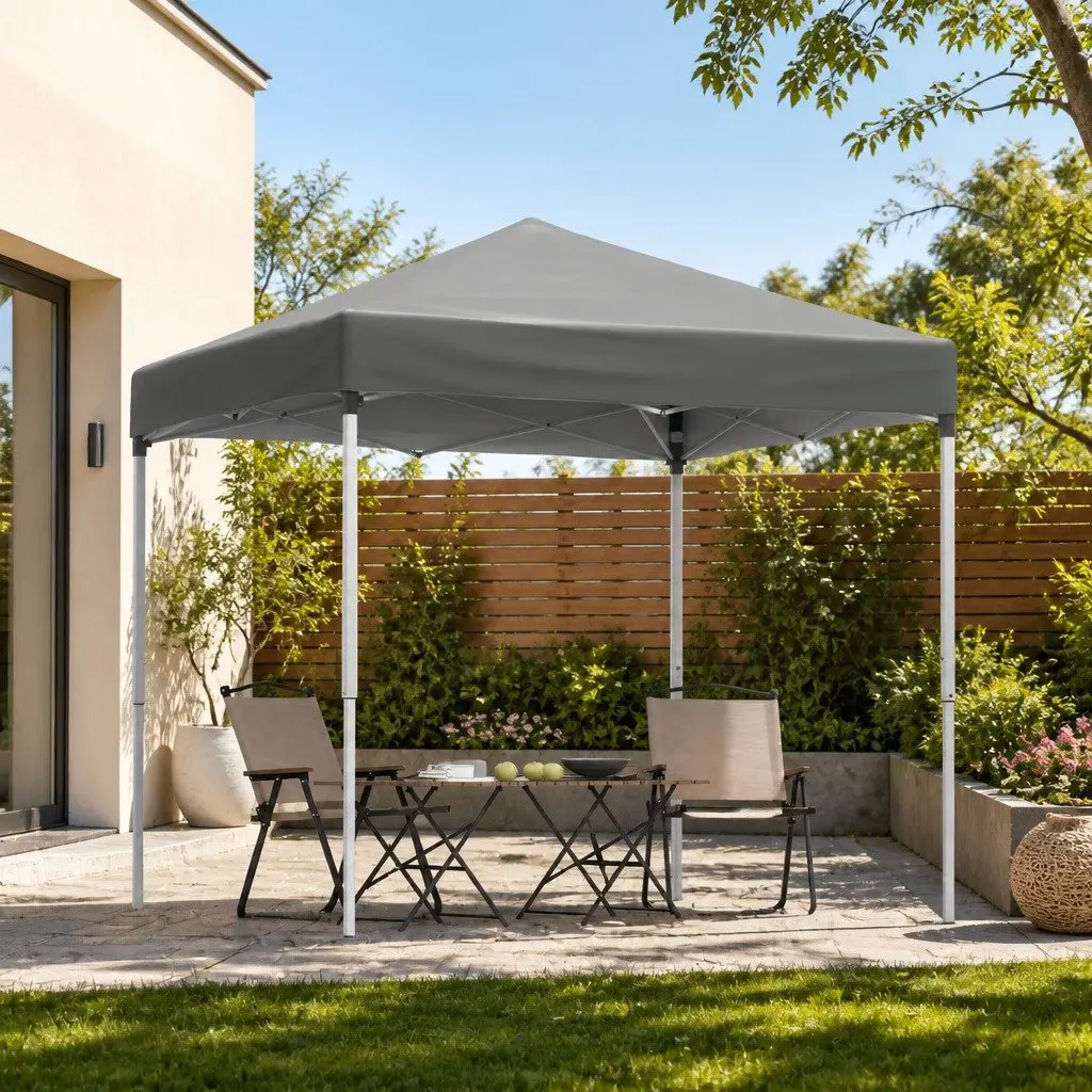 Gazebo Powder-coated Steel 2x2m Light Grey Canopy with Silver-coated 210D Oxford Fabric