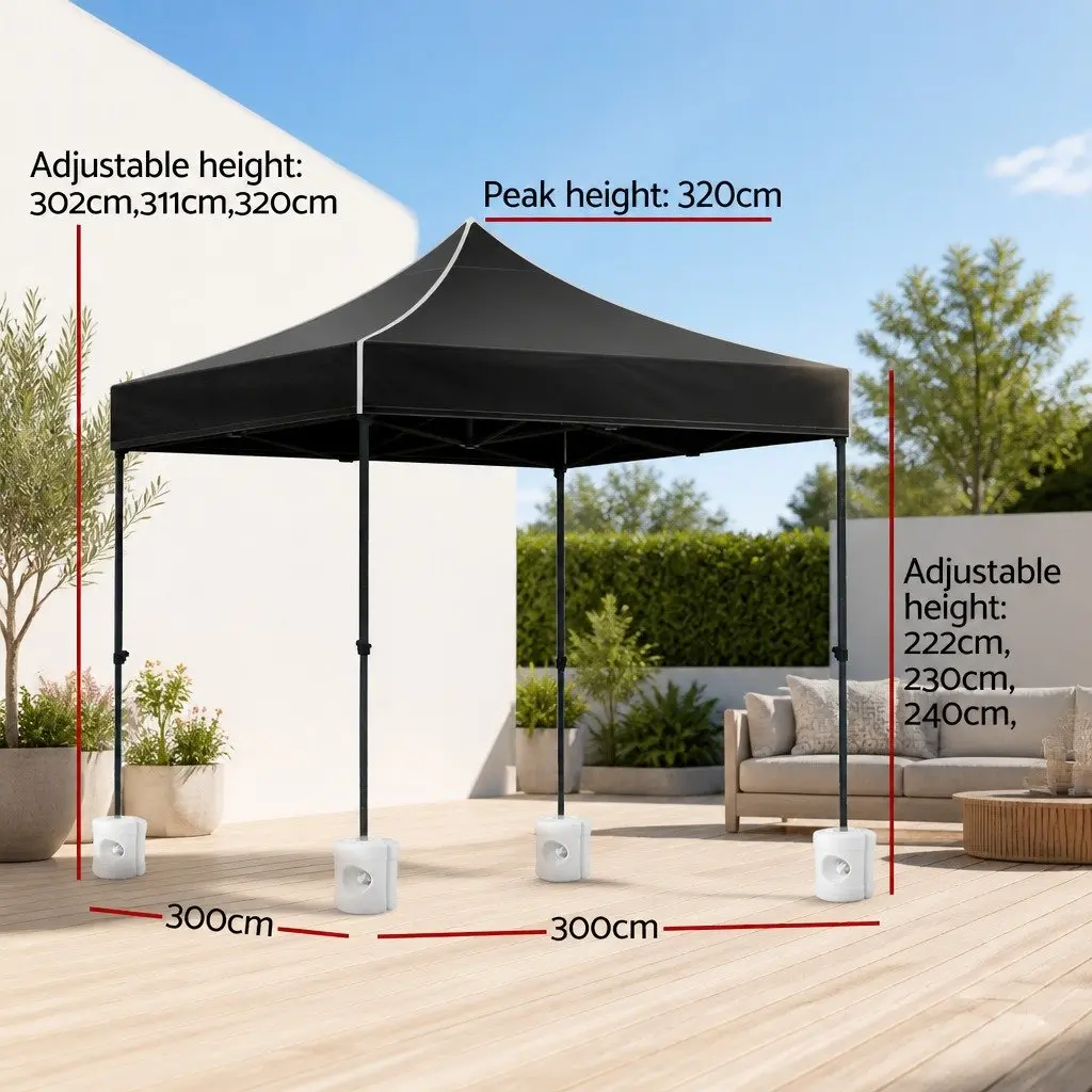 3x3m Black Pop Up Gazebo Folding Tent