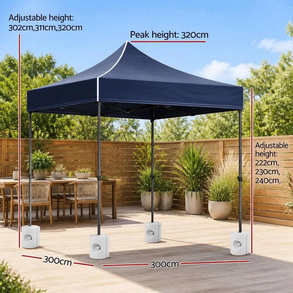 3x3m Navy Pop Up Gazebo with Base Pods
