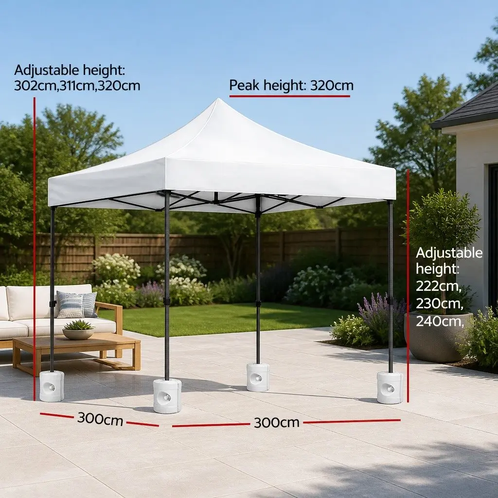 Pop Up Gazebo PU Coated Oxford Fabric 3x3m White