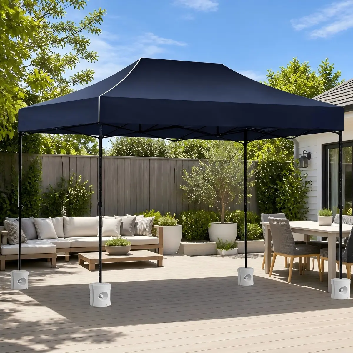 Pop Up Gazebo 3x4.5m Oxford Fabric Navy Folding Marquee Tent with 4 Plastic Base Pods