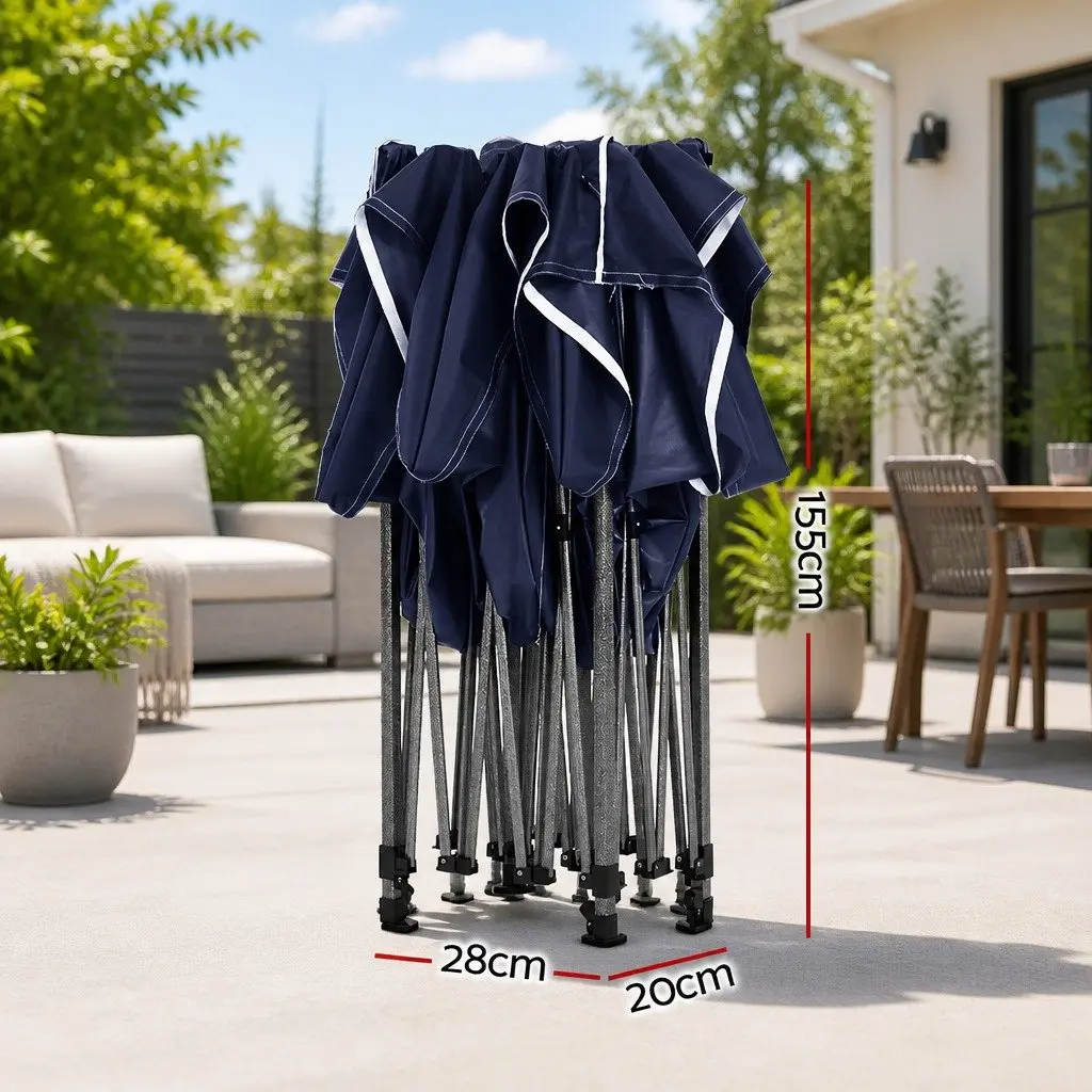 Pop Up Gazebo 3x4.5m Oxford Fabric Navy Folding Marquee Tent with 4 Plastic Base Pods