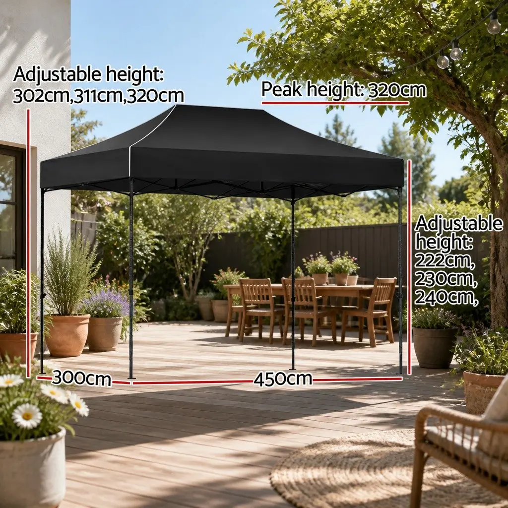 Pop Up Gazebo with Adjustable Height 3x4.5m