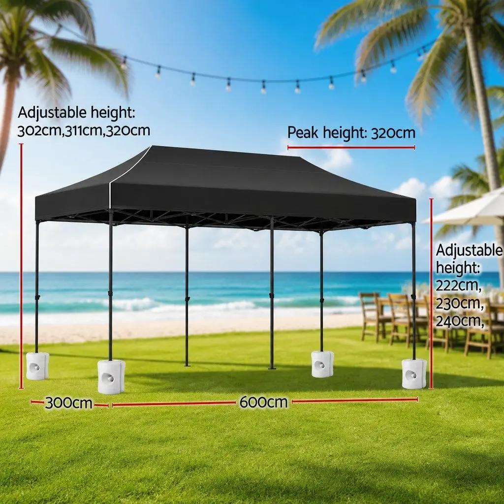 Pop Up Gazebo 3x6m Folding Canopy Tent Black