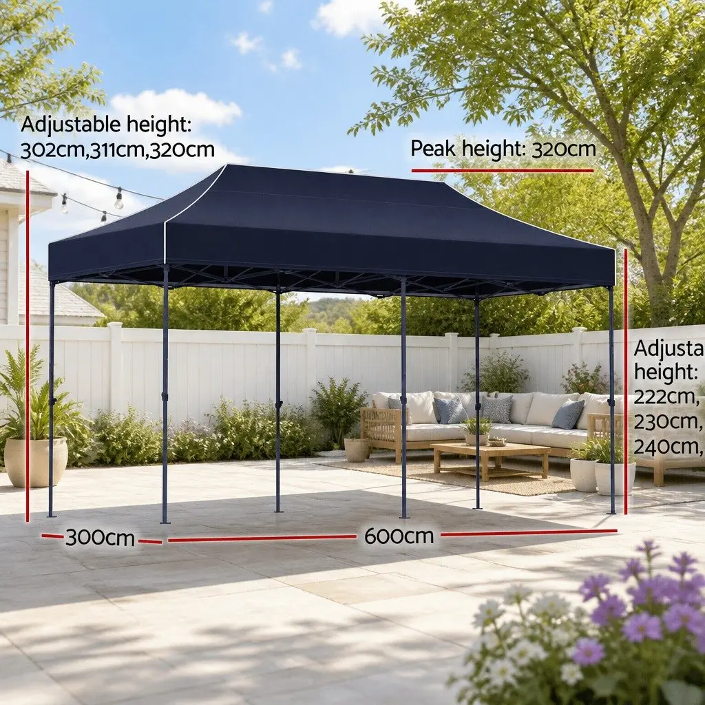 Pop Up Gazebo 3x6m Oxford Fabric Navy Folding Canopy Tent with 4 Base Pods