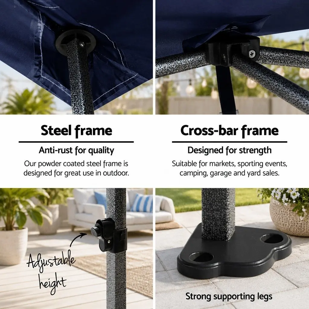 Pop Up Gazebo 3x6m Oxford Fabric Navy Folding Canopy Tent with 4 Base Pods