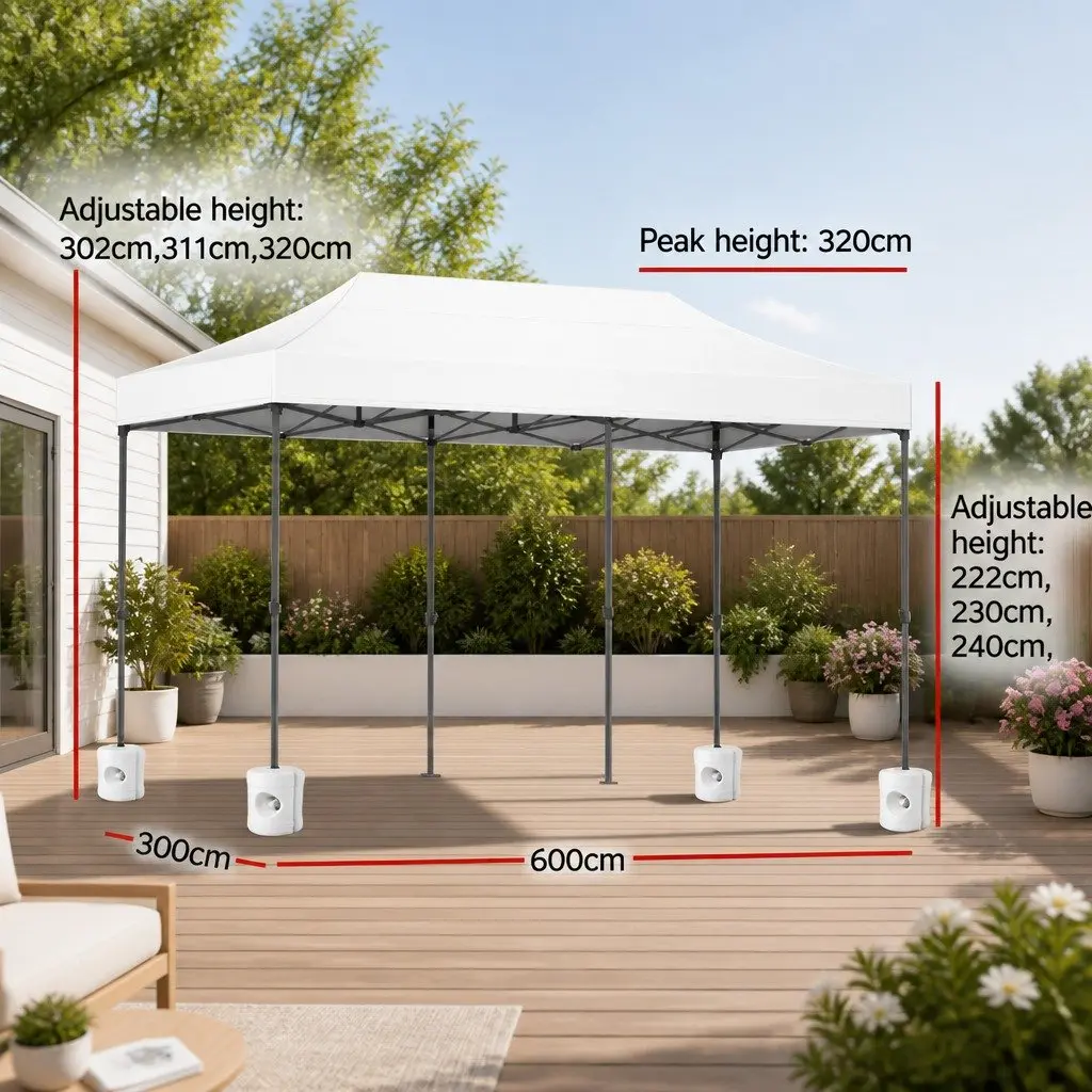 Pop Up Gazebo Marquee 3x6m Folding Canopy Tent White