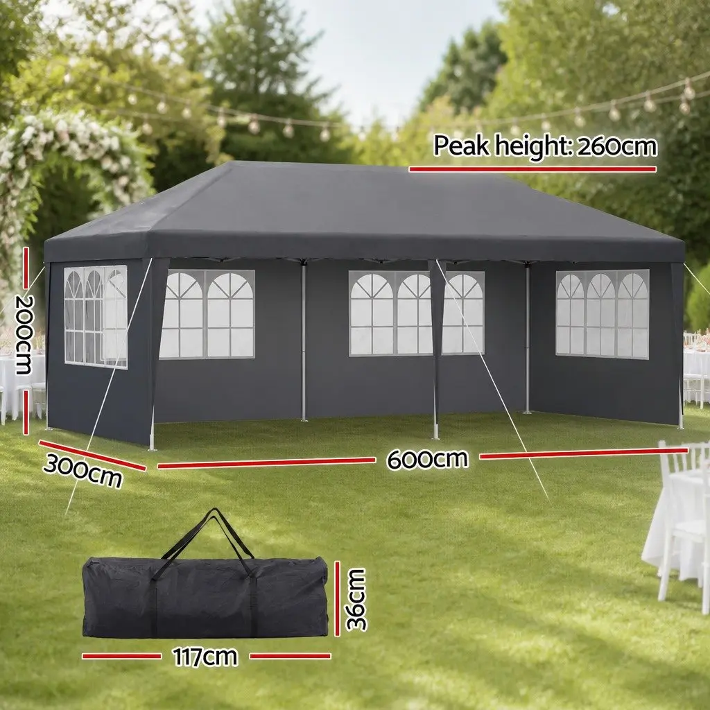 Pop Up Gazebo 3x6m Steel Grey Canopy Outdoor Shelter