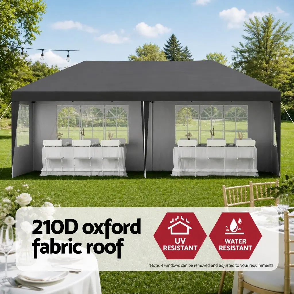 Pop Up Gazebo 3x6m Steel Grey Canopy Outdoor Shelter