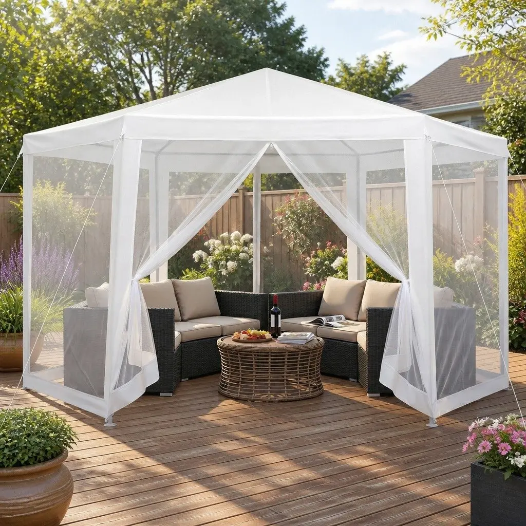 Hexagonal Gazebo 2x2m Outdoor Wedding Tent White