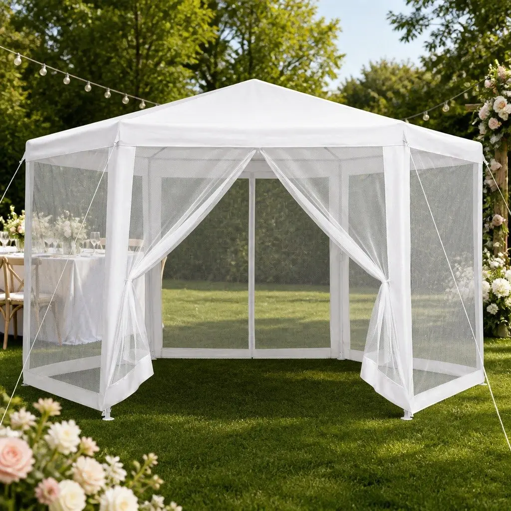 Hexagonal Gazebo Powder Coated Steel 2x2m White