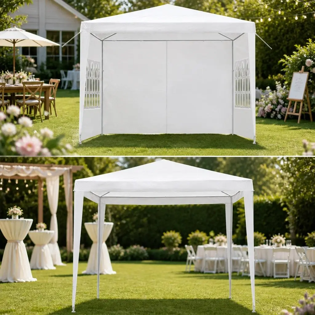 Gazebo 3x3m Steel White Canopy Outdoor Party Wedding Camping with Side Panels and Windows