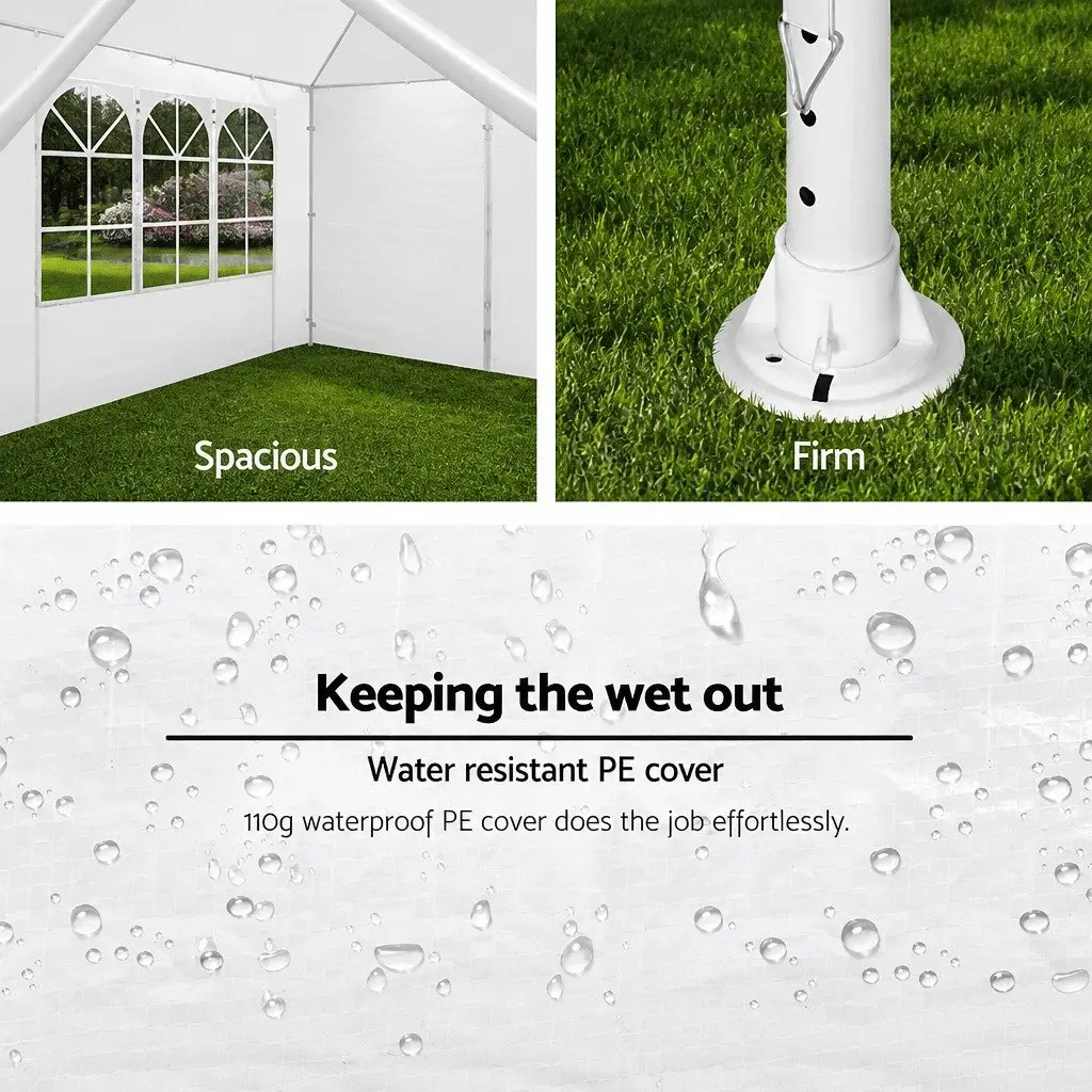 Gazebo 3x3m Steel White Canopy Outdoor Party Wedding Camping with Side Panels and Windows
