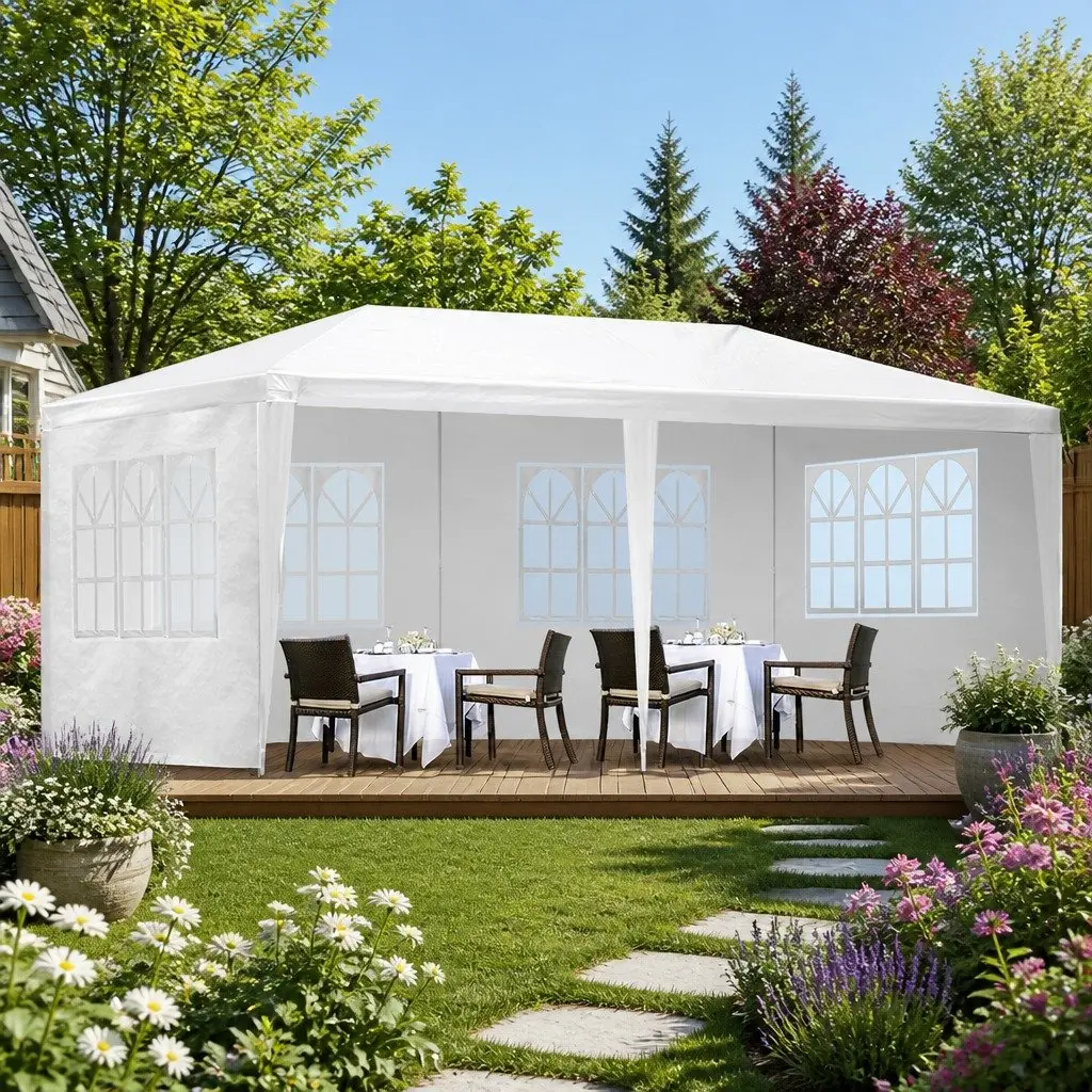 Gazebo Canopy 110g PE 3x6m White Steel Frame