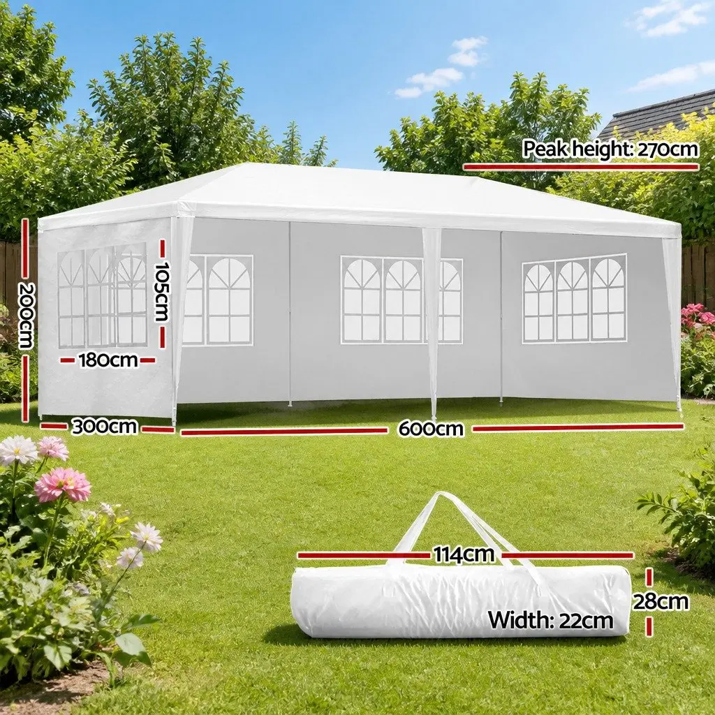 Gazebo Canopy 110g PE 3x6m White Steel Frame