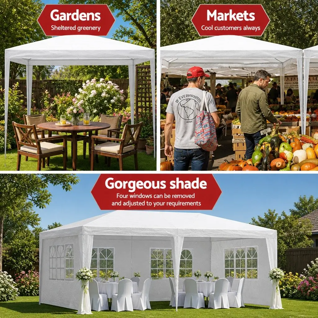 Gazebo Canopy 110g PE 3x6m White Steel Frame
