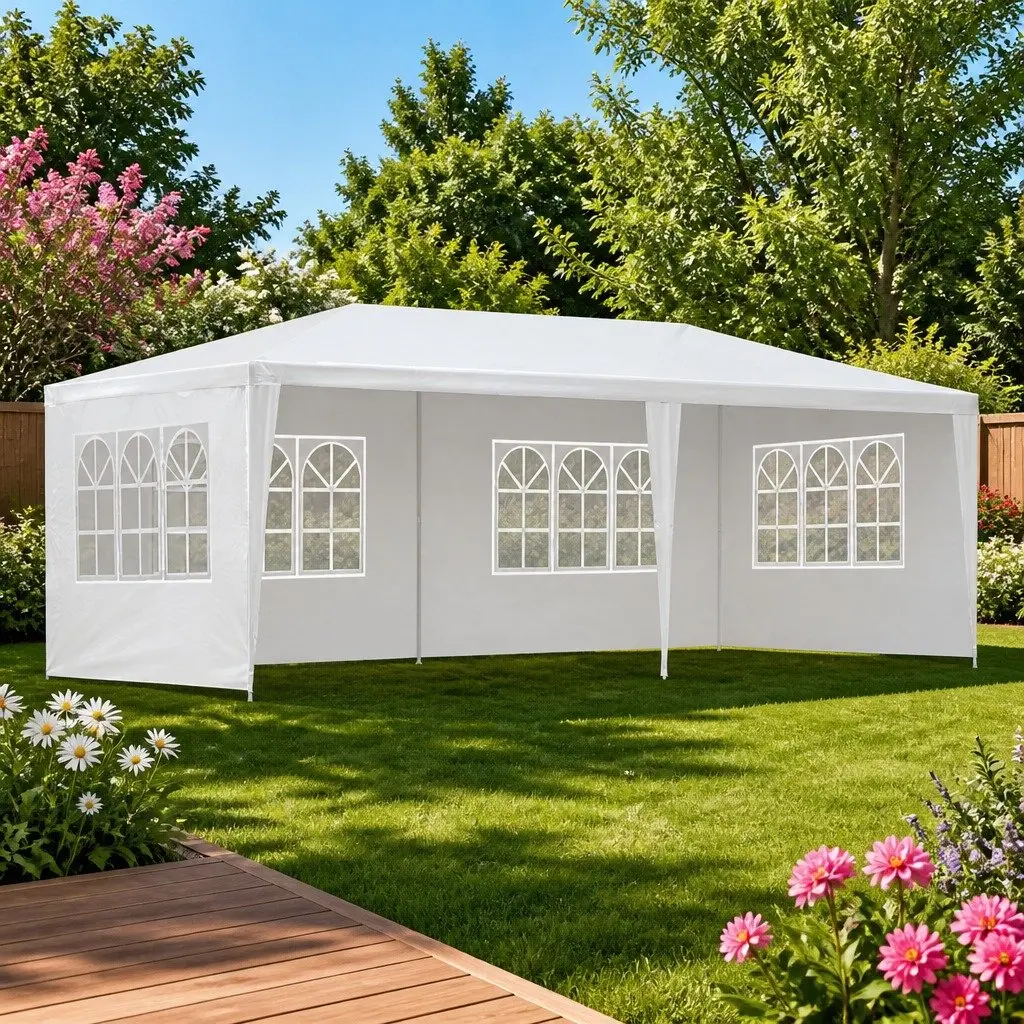Gazebo Canopy 110g PE 3x6m White Steel Frame