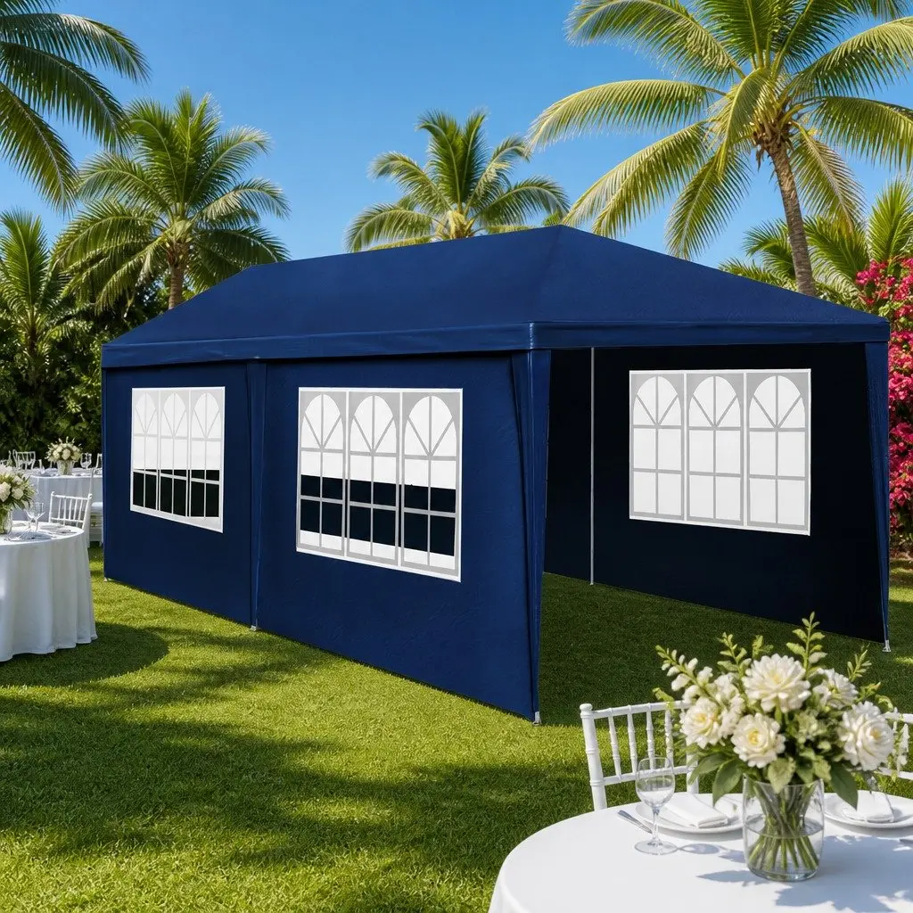 3x6m Blue Gazebo Tent with Removable Panels