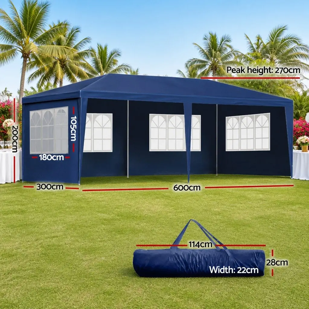 3x6m Blue Gazebo Tent with Removable Panels