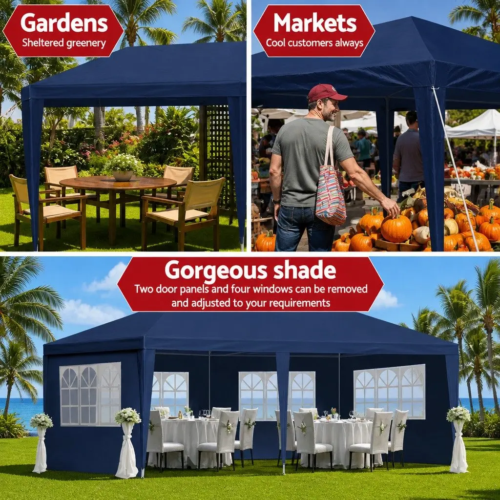 3x6m Blue Gazebo Tent with Removable Panels