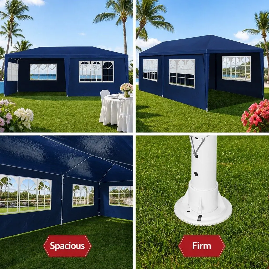 3x6m Blue Gazebo Tent with Removable Panels