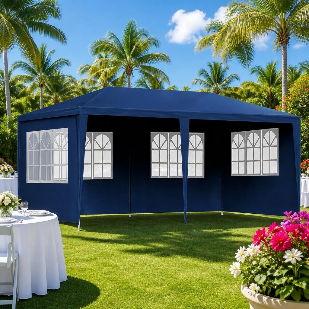 3x6m Blue Gazebo Tent with Removable Panels