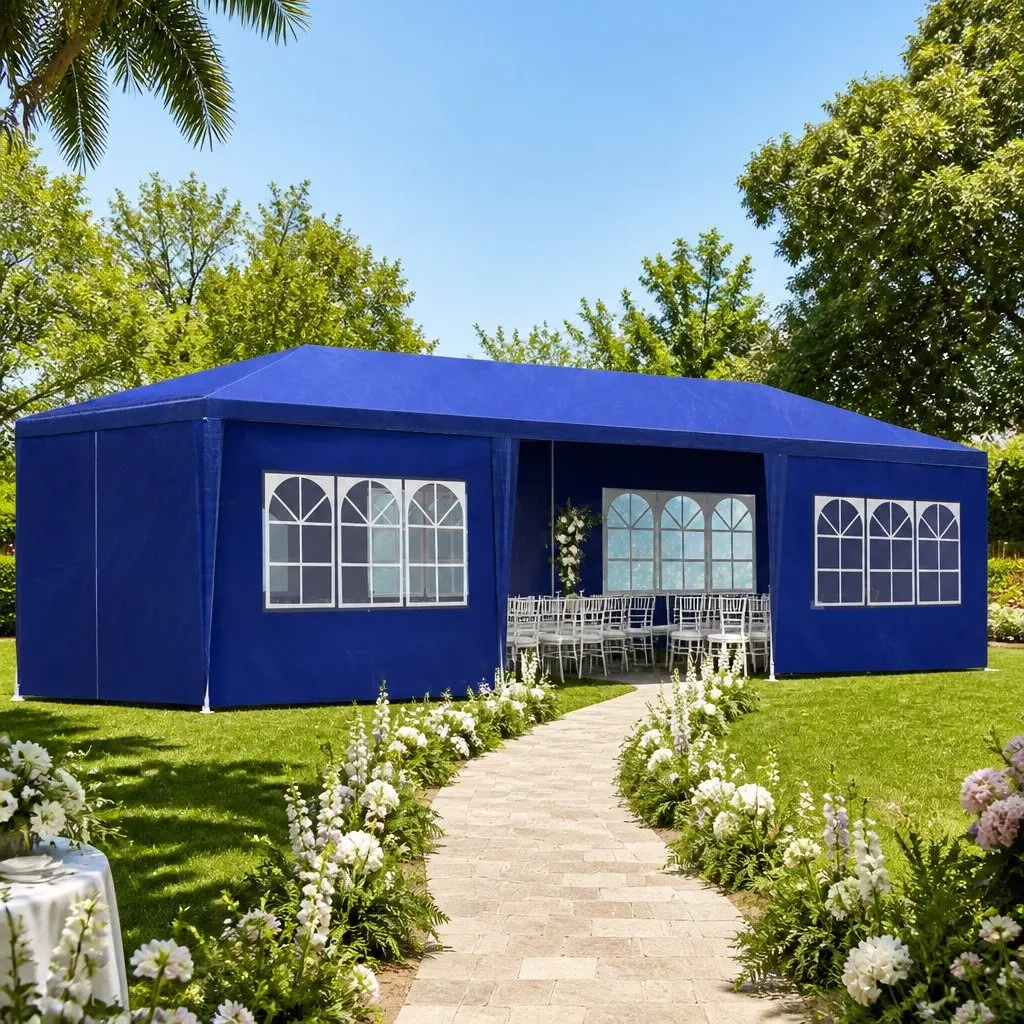 Gazebo 3x9m Steel Blue Canopy Outdoor Wedding Party Tent