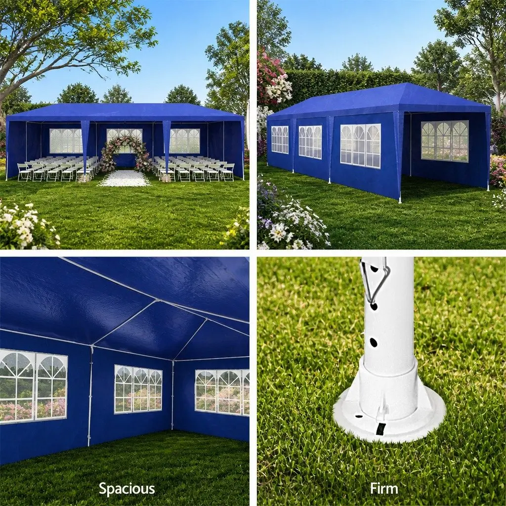 Gazebo 3x9m Steel Blue Canopy Outdoor Wedding Party Tent