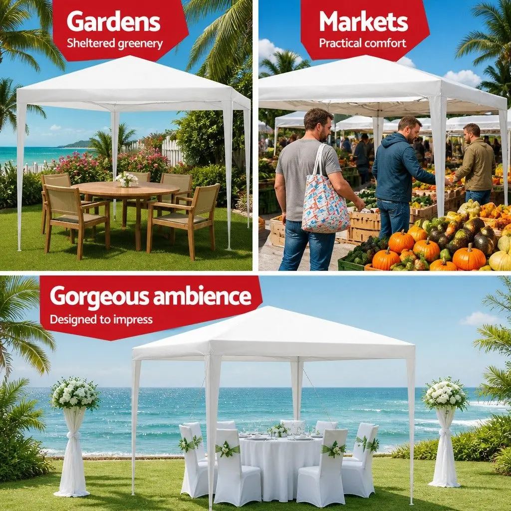 Gazebo Canopy Tent 3x3m Black Steel Frame UV Water Resistant