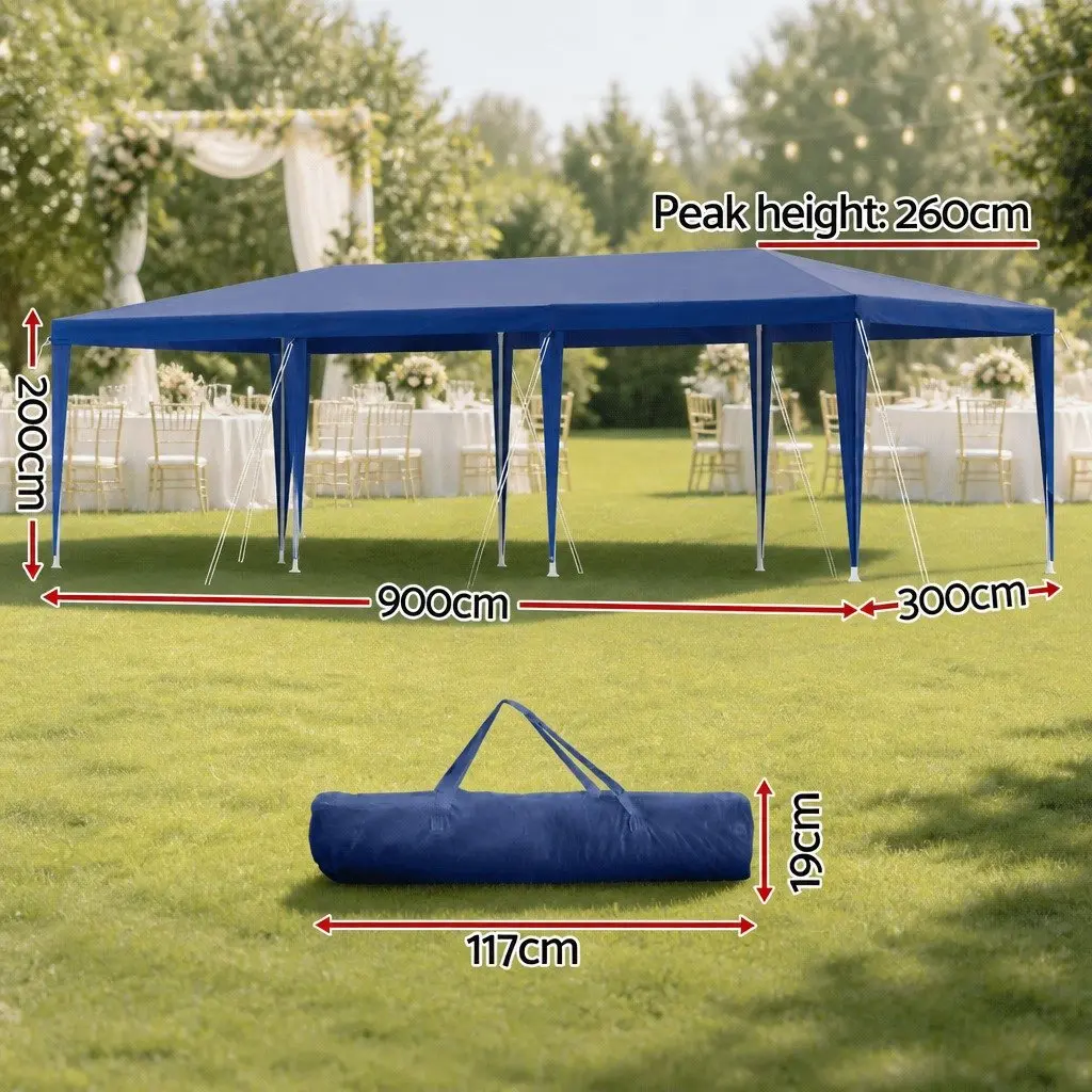 Gazebo 3x9m Steel Powder Coated Blue Canopy