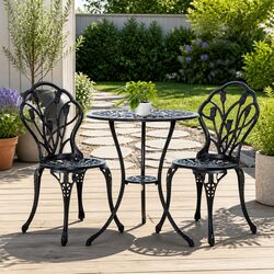 Premium 3PC Black Outdoor Bistro Set with Parasol Hole