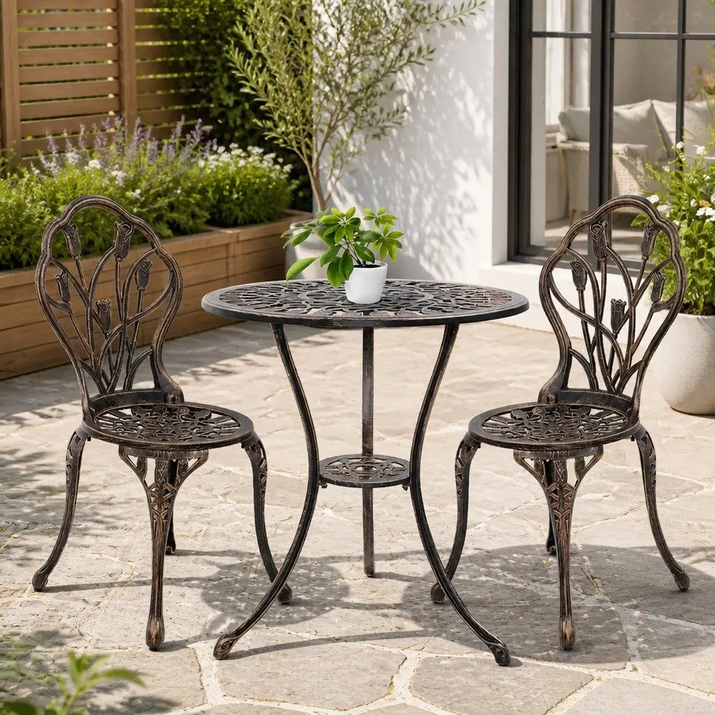 3PC Outdoor Bistro Set with Bronze Finish