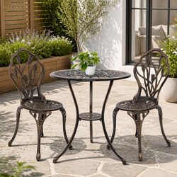 Sturdy 3PC Outdoor Bistro Set with Bronze Finish