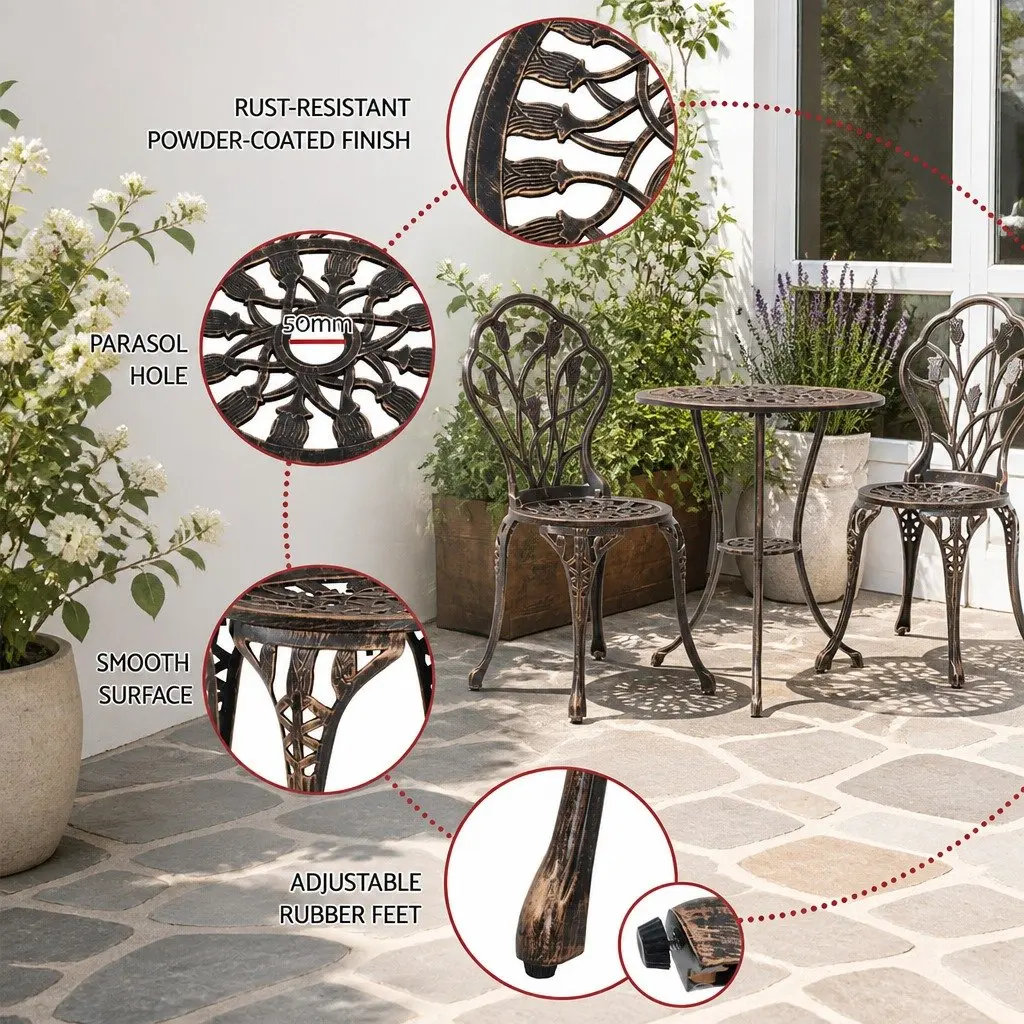 3PC Outdoor Bistro Set with Bronze Finish