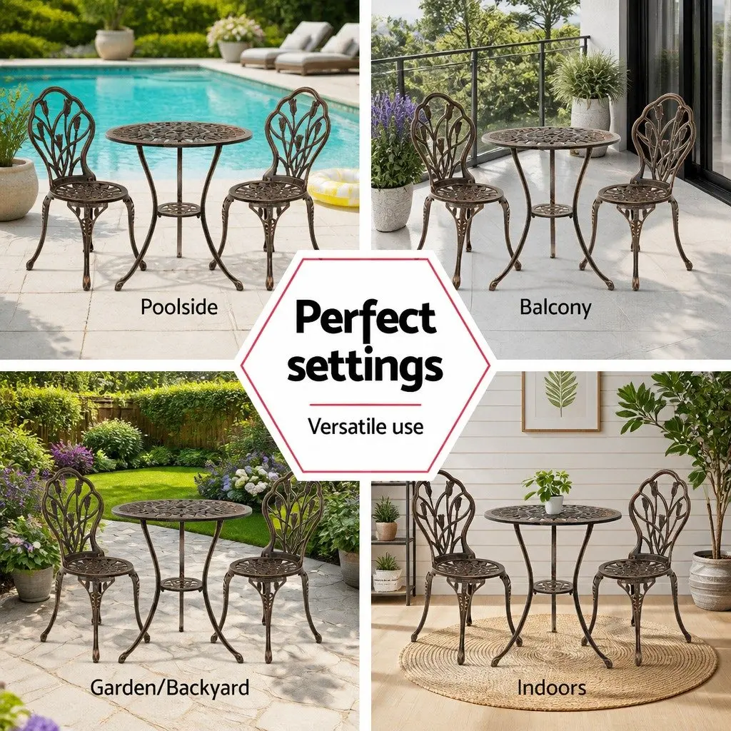 3PC Outdoor Bistro Set with Bronze Finish
